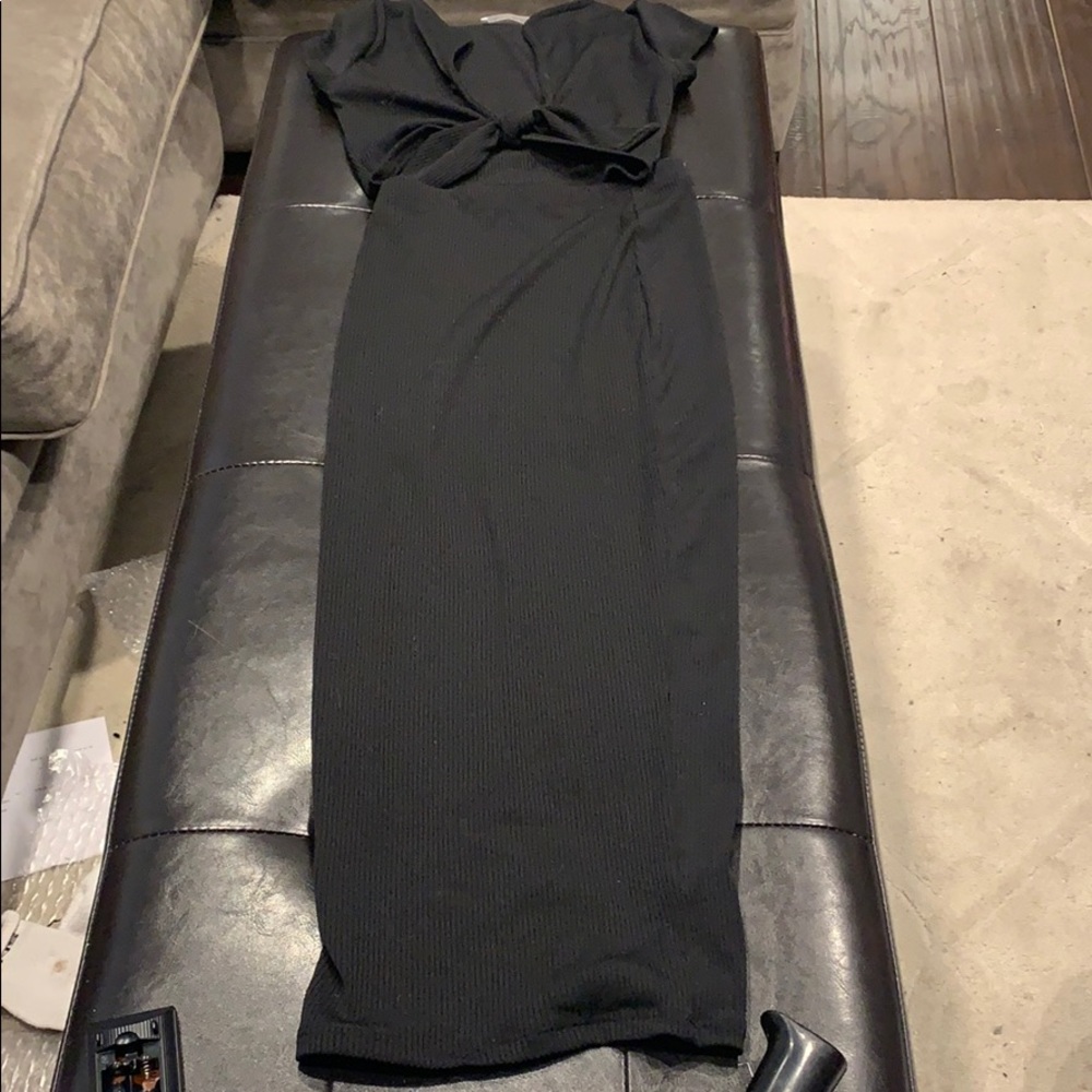 Ribbed tie front skirt set